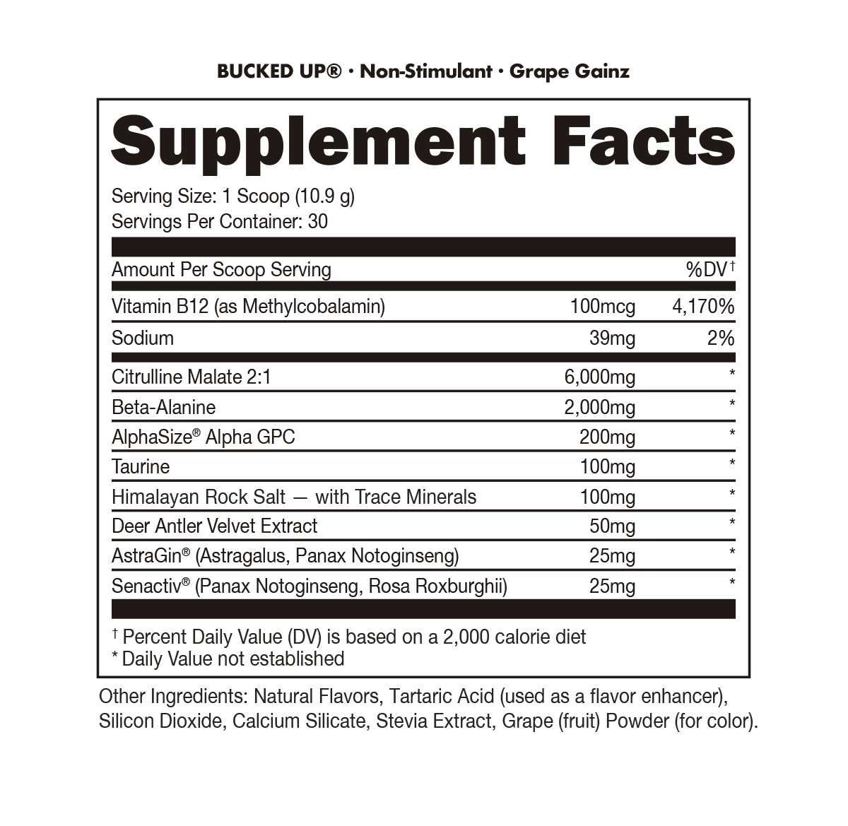  Bucked Up - Woke - HIGH STIM Pre Workout - Best Tasting - Focus  Nootropic, Pump, Strength and Growth, 30 Servings (Grape) : Health &  Household